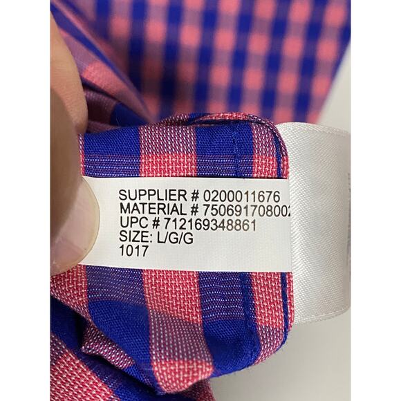 Chaps Button Shirt Mens L Stretch Easy Care Pink Blue Checks Preppy Classic - Picture 8 of 8